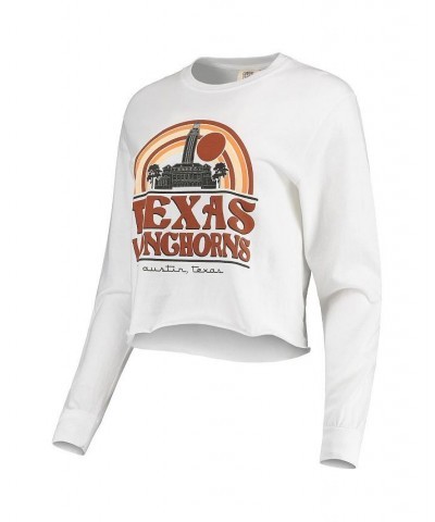 Women's White Texas Longhorns Retro Campus Crop Long Sleeve T-shirt White $25.85 Tops