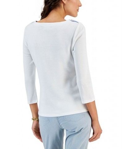 Women's Cotton 3/4-Sleeve Boat-Neck Top White $15.29 Tops