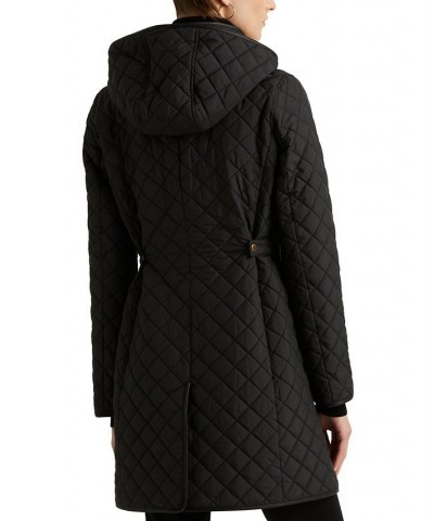 Petite Faux-Leather-Trim Hooded Quilted Coat Black $69.70 Coats