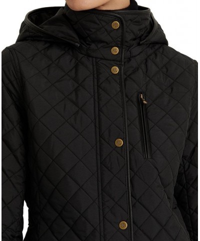 Petite Faux-Leather-Trim Hooded Quilted Coat Black $69.70 Coats