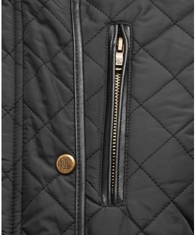 Petite Faux-Leather-Trim Hooded Quilted Coat Black $69.70 Coats