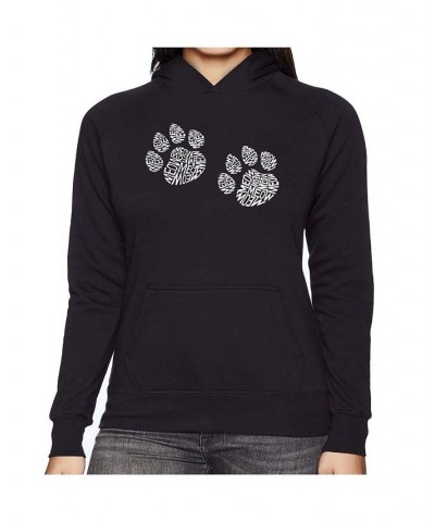 Women's Word Art Hooded Sweatshirt -Meow Cat Prints Black $29.40 Sweatshirts