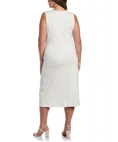 Plus Size Ponte Knit Twist Front Sleeveless Midi Dress Whisper White $54.74 Dresses