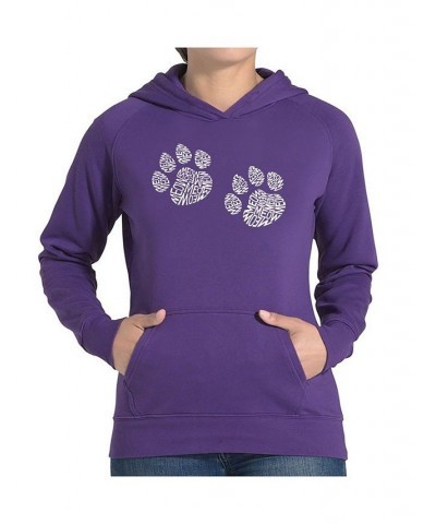 Women's Word Art Hooded Sweatshirt -Meow Cat Prints Black $29.40 Sweatshirts