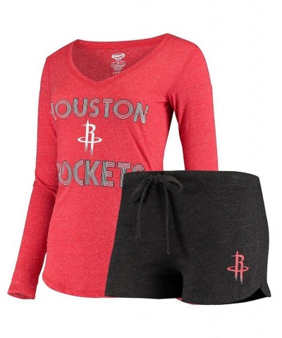 Women's Black Red Houston Rockets Long Sleeve T-shirt and Shorts Sleep Set Black, Red $29.40 Pajama