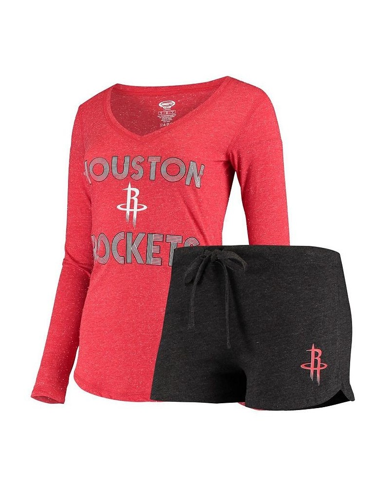 Women's Black Red Houston Rockets Long Sleeve T-shirt and Shorts Sleep Set Black, Red $29.40 Pajama