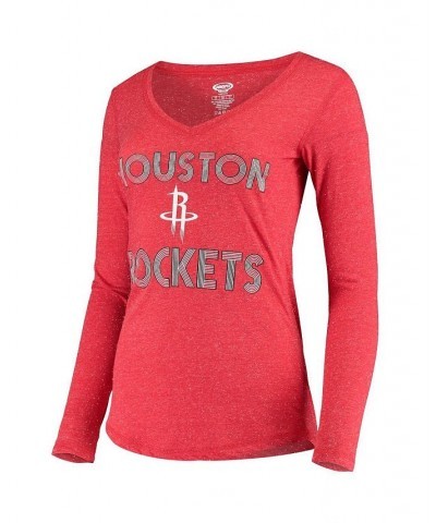 Women's Black Red Houston Rockets Long Sleeve T-shirt and Shorts Sleep Set Black, Red $29.40 Pajama