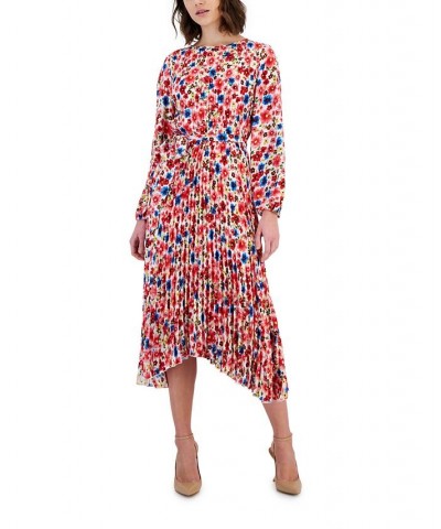 Women's Floral-Print Chiffon Pleated Asymmetrical Midi Dress Pop Floral Pink $47.40 Dresses