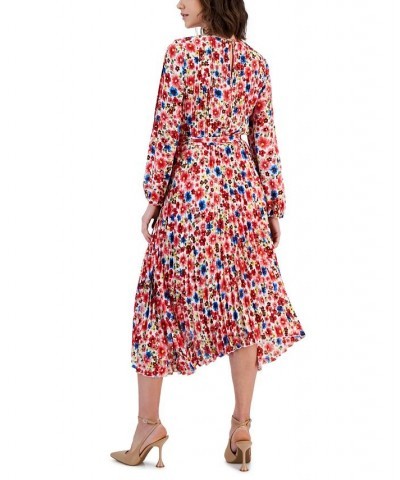 Women's Floral-Print Chiffon Pleated Asymmetrical Midi Dress Pop Floral Pink $47.40 Dresses