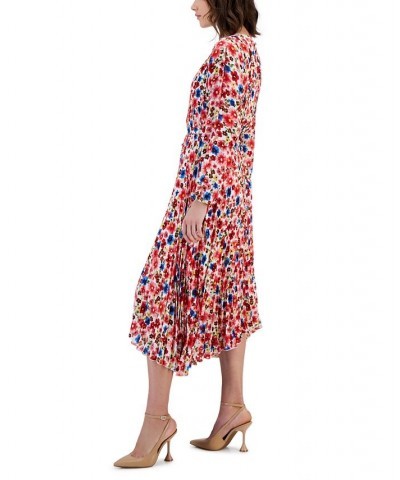 Women's Floral-Print Chiffon Pleated Asymmetrical Midi Dress Pop Floral Pink $47.40 Dresses