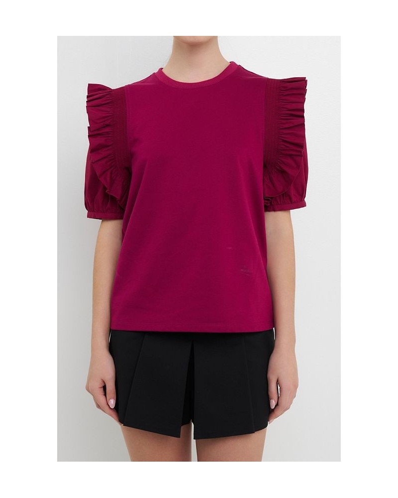 Women's Mixed Media Ruffle Blouson Top Grape $37.80 Tops