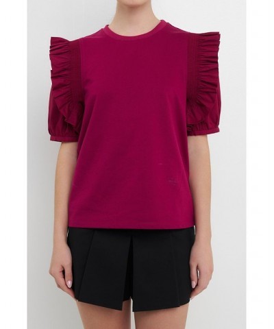 Women's Mixed Media Ruffle Blouson Top Grape $37.80 Tops