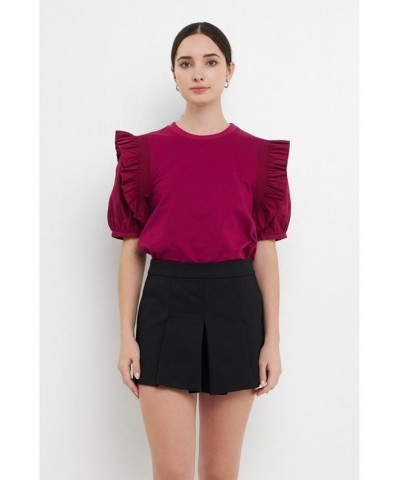 Women's Mixed Media Ruffle Blouson Top Grape $37.80 Tops