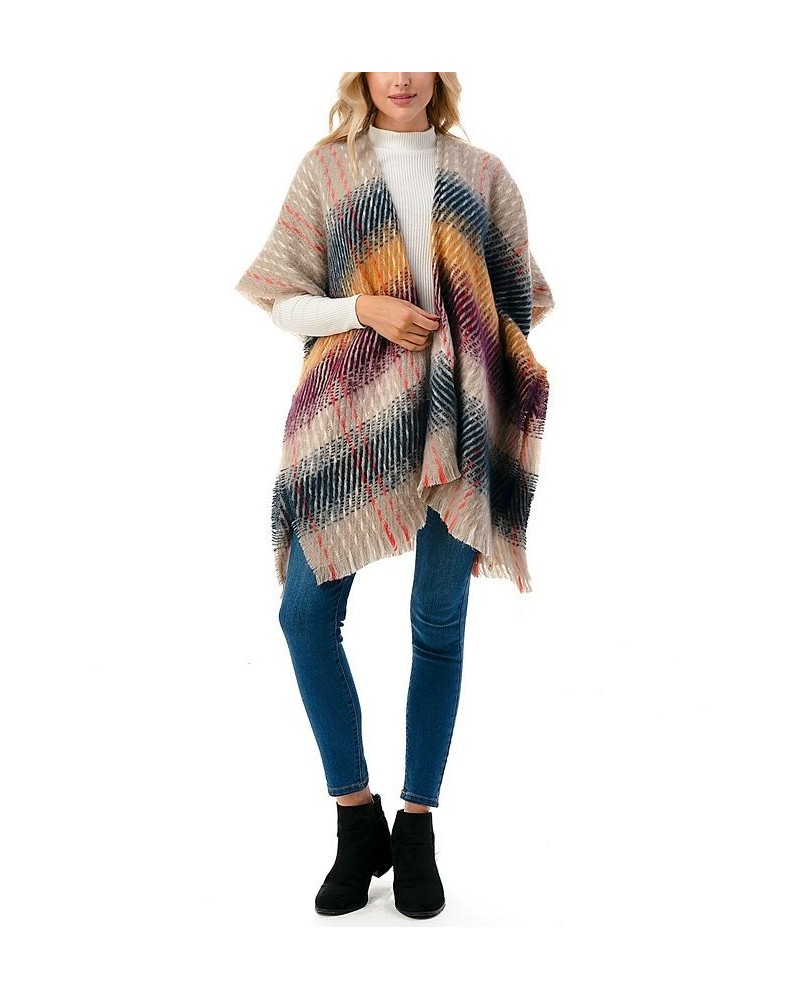 Women's open-Front Ombre Plaid Fringe Kimono Multi $36.90 Tops