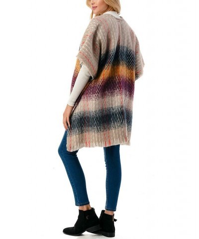 Women's open-Front Ombre Plaid Fringe Kimono Multi $36.90 Tops