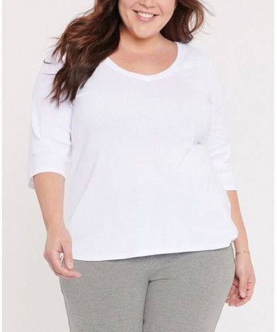 Plus Size Forever Comfort Elbow Sleeve Ribbed V-Neck T-shirt White $21.76 Tops