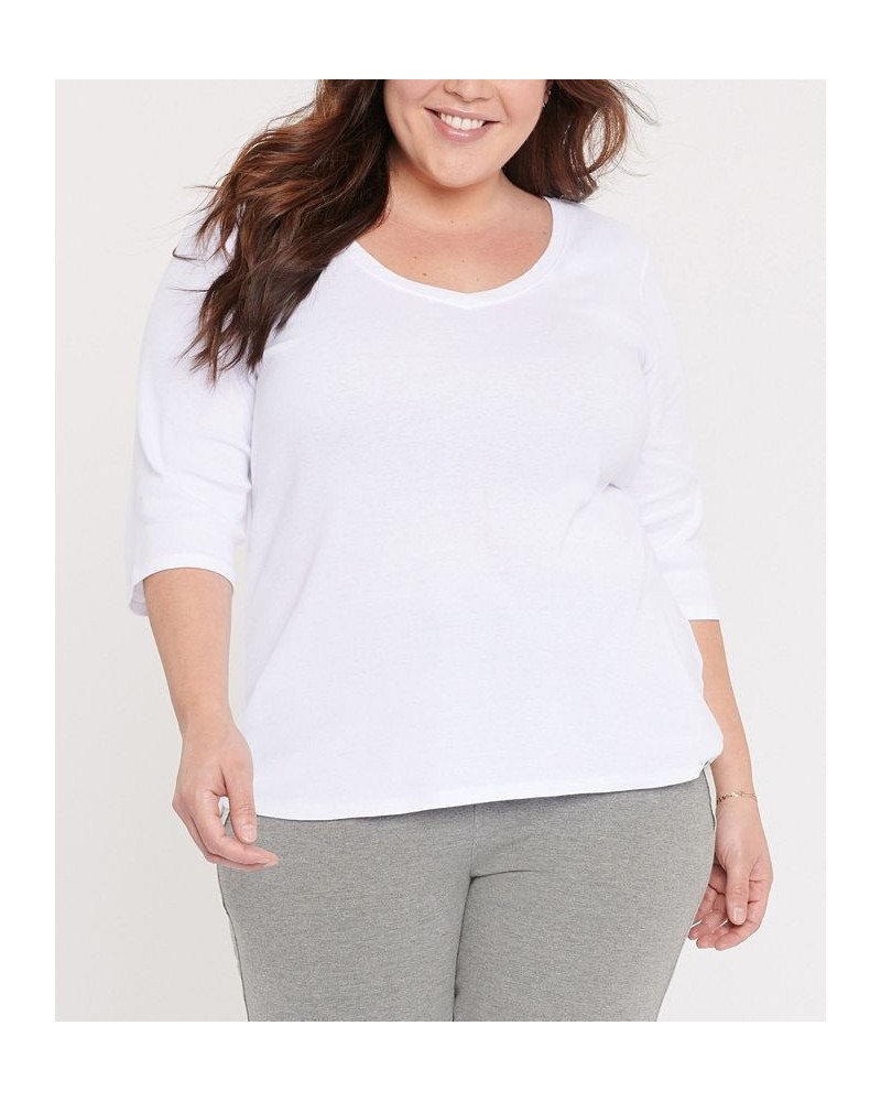 Plus Size Forever Comfort Elbow Sleeve Ribbed V-Neck T-shirt White $21.76 Tops