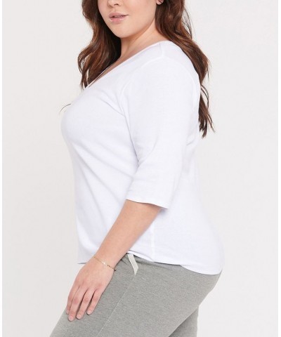 Plus Size Forever Comfort Elbow Sleeve Ribbed V-Neck T-shirt White $21.76 Tops