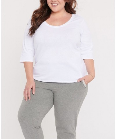 Plus Size Forever Comfort Elbow Sleeve Ribbed V-Neck T-shirt White $21.76 Tops