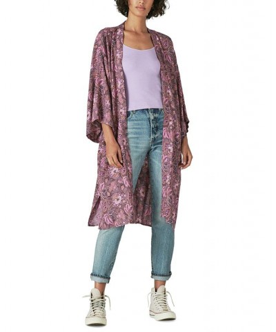 Women's Printed Tie-Waist Duster Purple $54.50 Tops