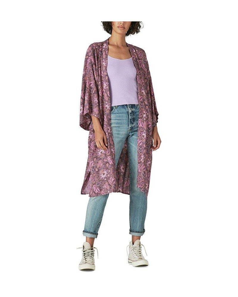 Women's Printed Tie-Waist Duster Purple $54.50 Tops