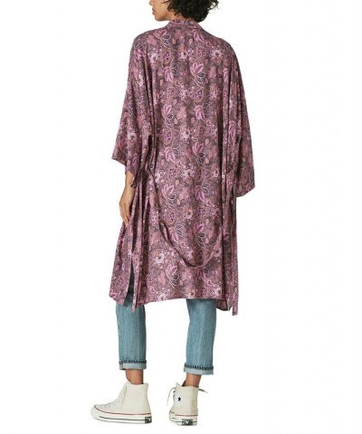 Women's Printed Tie-Waist Duster Purple $54.50 Tops