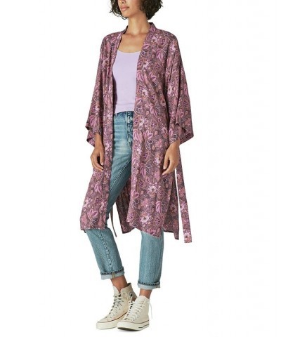 Women's Printed Tie-Waist Duster Purple $54.50 Tops