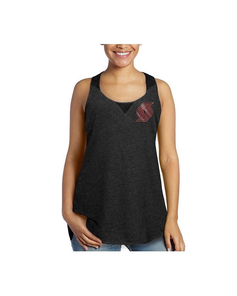 Women's Threads Black Portland Trail Blazers French Terry Deconstructed Racerback Tri-Blend Tank Top Black $30.00 Tops