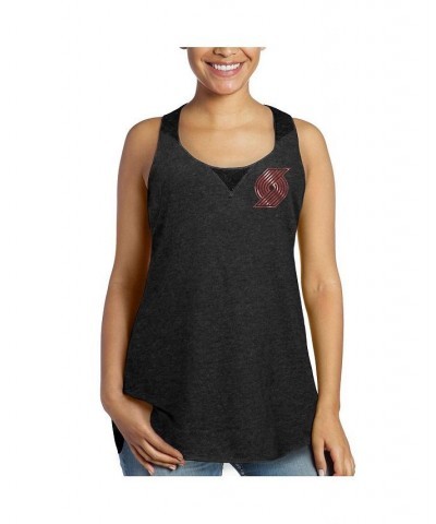 Women's Threads Black Portland Trail Blazers French Terry Deconstructed Racerback Tri-Blend Tank Top Black $30.00 Tops