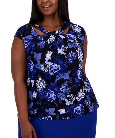 Plus Size Sleeveless Twisted-Neck Floral Top Blue $41.08 Tops