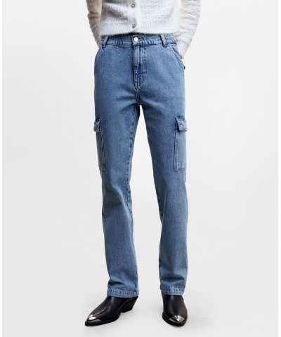 Women's Pocket Cargo Jeans Medium Blue $30.10 Jeans