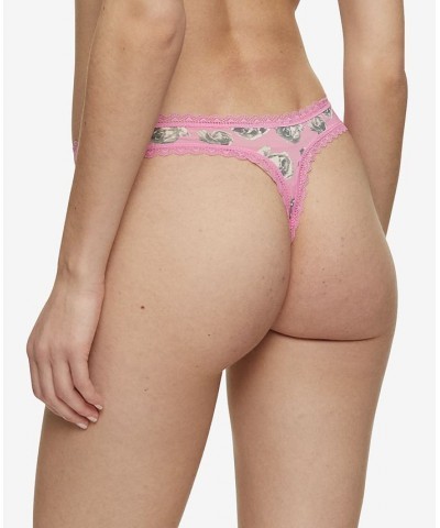Women's Lace-Trim Thong Underwear QD3705 Rose Print $10.83 Panty