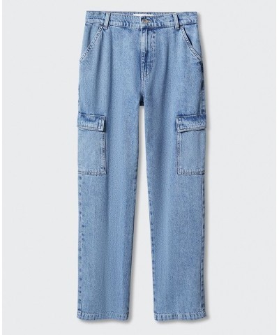 Women's Pocket Cargo Jeans Medium Blue $30.10 Jeans