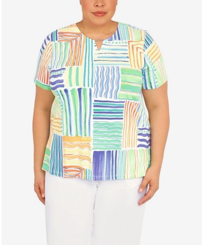 Plus Size Patchwork Stripe T-shirt Multi $36.31 Tops
