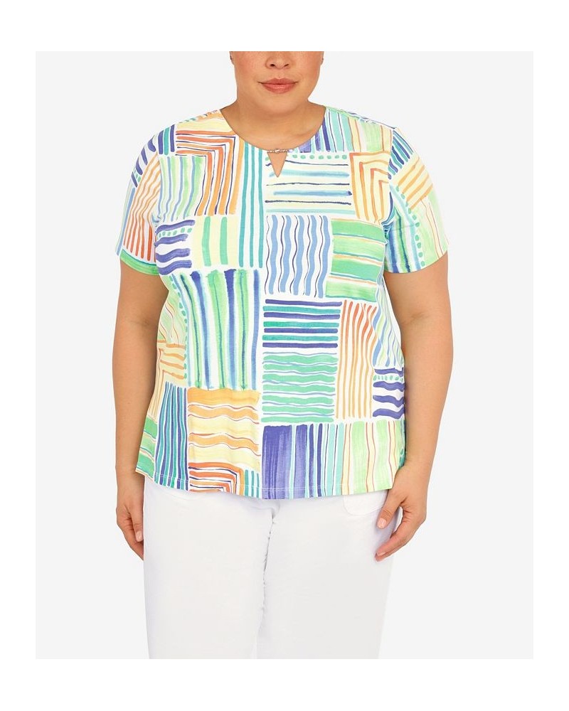 Plus Size Patchwork Stripe T-shirt Multi $36.31 Tops