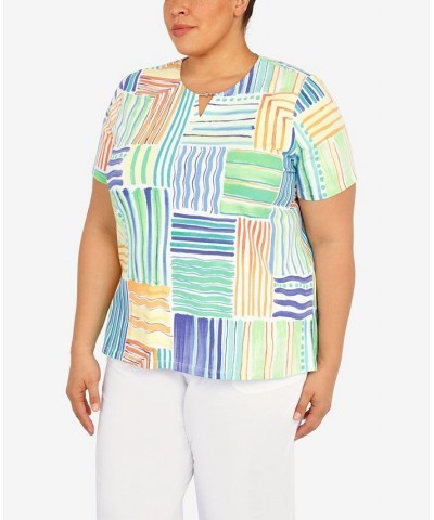 Plus Size Patchwork Stripe T-shirt Multi $36.31 Tops