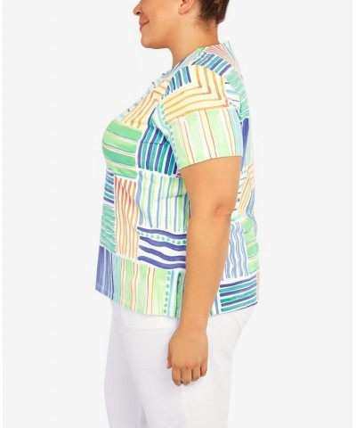 Plus Size Patchwork Stripe T-shirt Multi $36.31 Tops