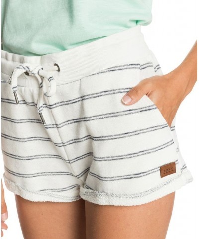 Juniors' Perfect Wave Fleece Stripe Pull-On Shorts Snow White Horizon Will Stripes $18.99 Shorts