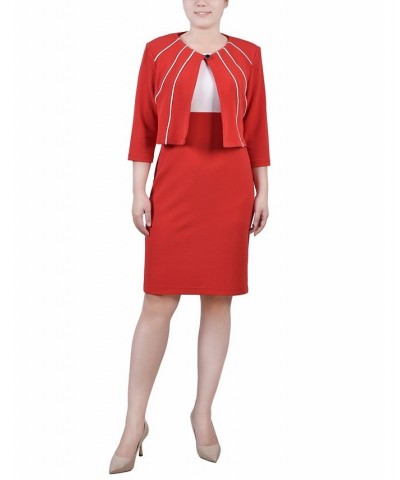 Petite Two Piece Jacket and Dress Set Red $15.87 Dresses
