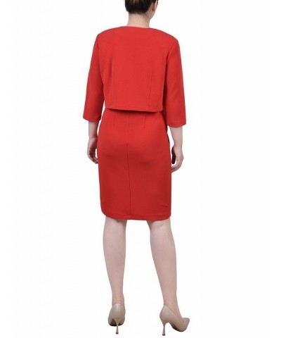 Petite Two Piece Jacket and Dress Set Red $15.87 Dresses