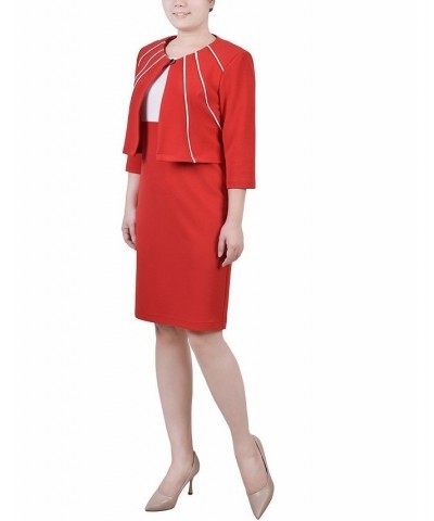 Petite Two Piece Jacket and Dress Set Red $15.87 Dresses