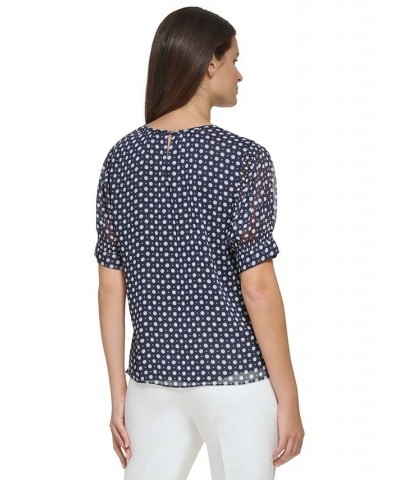 Women's Dot-Print Sheer-Puff-Sleeve Top Midnight Multi $33.97 Tops