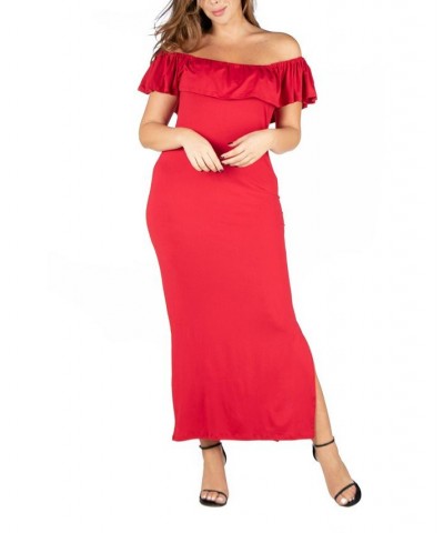 Plus Size Ruffle Off The Shoulder Maxi Dress Red $17.85 Dresses