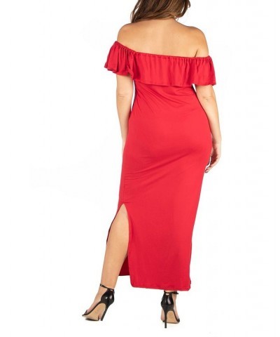 Plus Size Ruffle Off The Shoulder Maxi Dress Red $17.85 Dresses