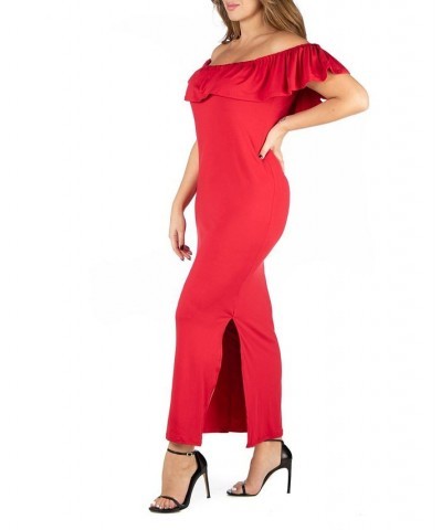 Plus Size Ruffle Off The Shoulder Maxi Dress Red $17.85 Dresses