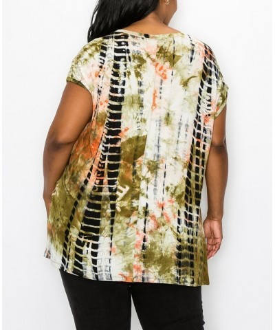 Plus Size Hand Tie Dye V-Neck Twist Front Top Taupe/Olive $18.98 Tops