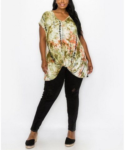 Plus Size Hand Tie Dye V-Neck Twist Front Top Taupe/Olive $18.98 Tops