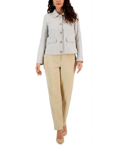 Women's Plaid Five-Button Pantsuit Regular and Petite Sizes Tan/Beige $88.00 Suits
