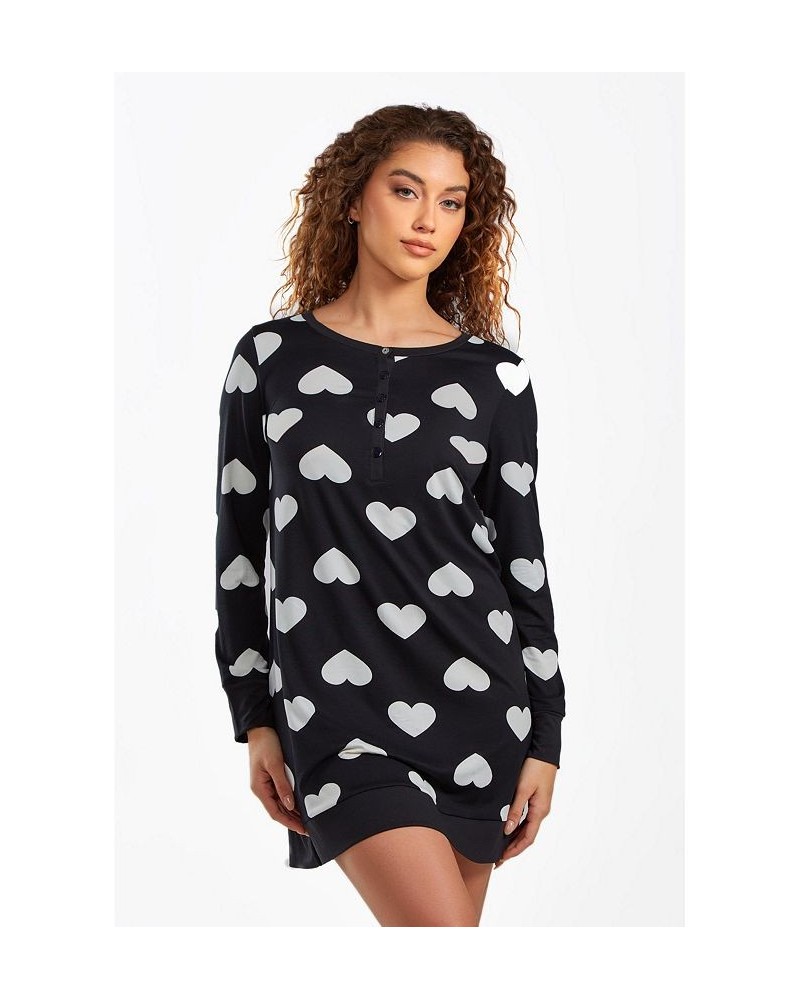 Women's Kind Modal Sleep Top or Dress with Button Down Top in Comfy Cozy Style Cream-Black $32.25 Sleepwear