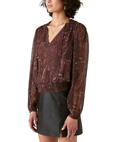 Women's Paisley-Print Bubble-Hem Blouse Blue $27.86 Tops